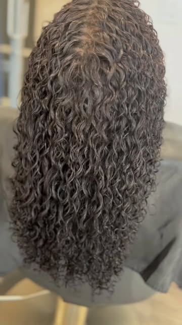 Long, defined GinaCurl curls seen from behind