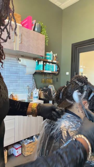 Foil highlights being applied in the suite